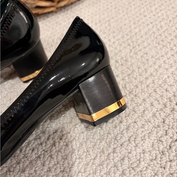 Tory Burch Black Patent Leather Heels with Gold Accent - Picture 3 of 5